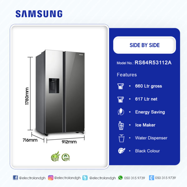 SAMSUNG 617 LTR SIDE BY SIDE REFRIGERATOR RS64R53112A2